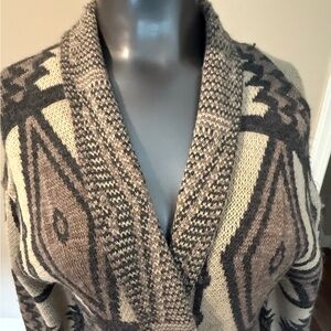 Daytrip Brown & Cream Geometric Shawl Collar Cardigan